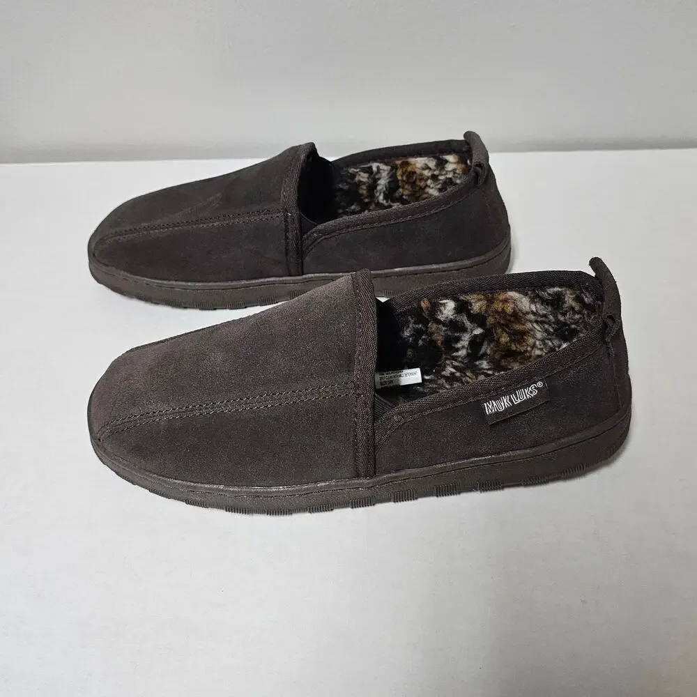 NWOT Mens Mukluks Slippers Cow Suede Outer Faux Fur Lining size 9